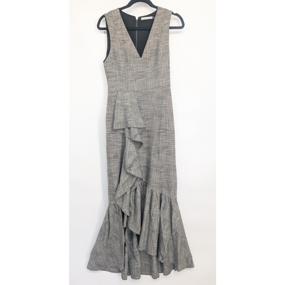 NWT Alice + Olivia Birch Ruffled Checked Maxi Dress Size 4 Checked Woven 2A452 - Picture 4 of 12